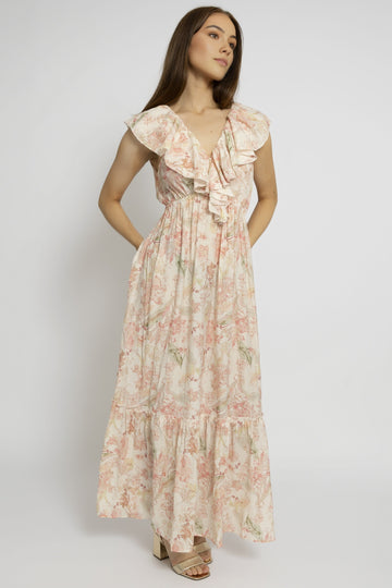Romantic Floral Ruffle Maxi Dress